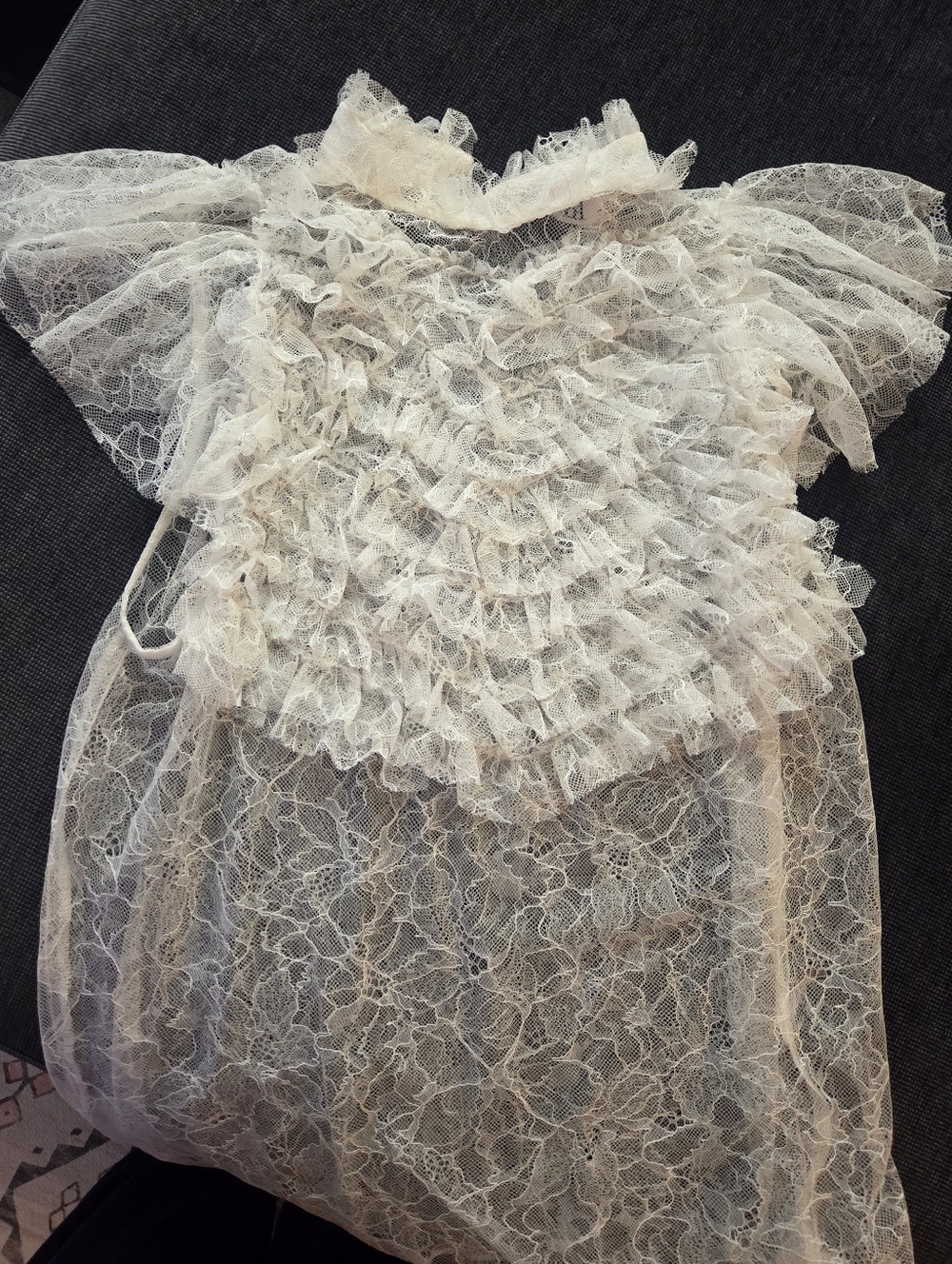 Zara Sheer Lace Ruffle Blouse in Ivory